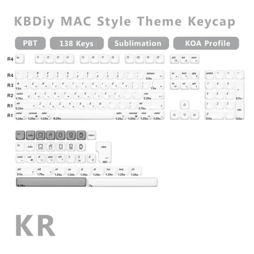 FKRTQIYN Retro -Stil Korean Keycap ISO KOA Profile weiße PBT -Schlüsselkaps für ND63 Pro 68he Mechanische Tastaturen(MAC Retro Theme-KR) von FKRTQIYN