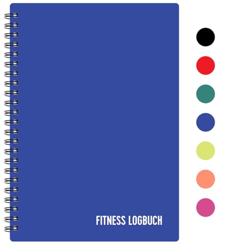 Fitness Logbuch Plastik-Cover Schwarz - undatiertes Workout-Tagebuch – A5-Format, dickes Papier, starke Bindung – stilvolles und minimalistisches Trainingstagebuch … (Deutsch, Blau) von FL FITNESS LOGBOOK
