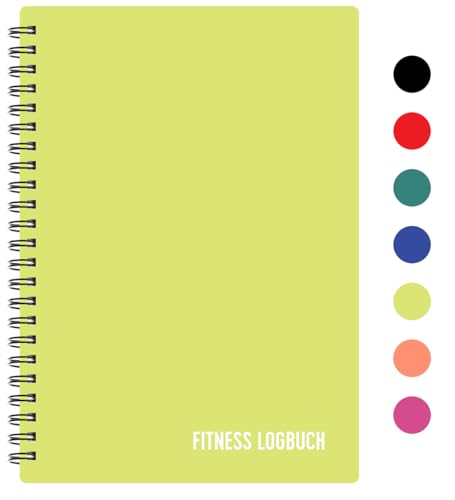 Fitness Logbuch Plastik-Cover Schwarz - undatiertes Workout-Tagebuch – A5-Format, dickes Papier, starke Bindung – stilvolles und minimalistisches Trainingstagebuch … (Deutsch, Limette) von FL FITNESS LOGBOOK