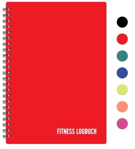 Fitness Logbuch Plastik-Cover Schwarz - undatiertes Workout-Tagebuch – A5-Format, dickes Papier, starke Bindung – stilvolles und minimalistisches Trainingstagebuch … (Deutsch, Rot) von FL FITNESS LOGBOOK