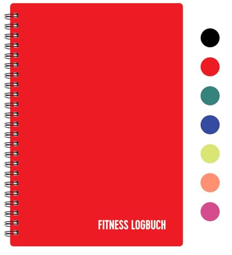Fitness Logbuch Plastik-Cover Rot - undatiertes Workout-Tagebuch – A5-Format, dickes Papier, starke Bindung – stilvolles und minimalistisches Trainingstagebuch von FL FITNESS LOGBOOK