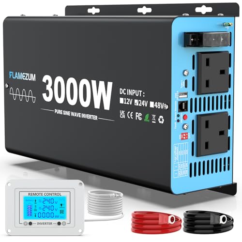 FLAMEZUM Reiner Sinus-Wechselrichter DC 24 V auf AC 240 V Spannungswandler mit 2 AC-Steckdosen, 1 USB-A-Anschluss, 1 USB-C-Anschluss, LCD-Fernbedienung, für Wohnmobile, LKWs, Boote, Camping, 6000 W FLAMEZUM Reiner Sinus-Wechselrichter DC 24 V auf AC 240 V Spannungswandler mit 2 AC-Steckdosen, 1 USB-A-Anschluss, 1 USB-C-Anschluss, LCD-Fernbedienung, für Wohnmobile, LKWs, Boote, Camping, 6000 W von FLAMEZUM