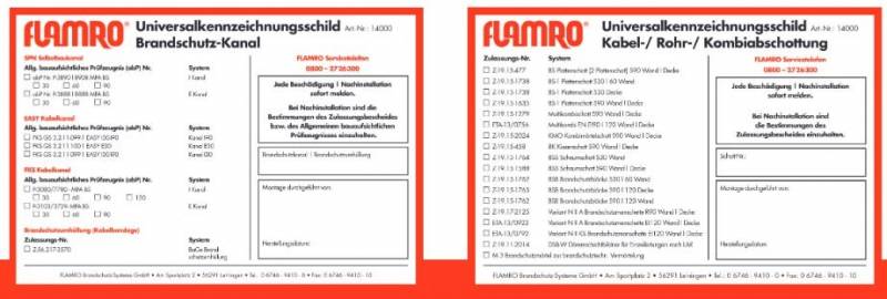 Flamro 14000 Kennzeichnungsschild f.FLAMRO Brandschutzsysteme Universal Flamro 14000 Kennzeichnungsschild f.FLAMRO Brandschutzsysteme Universal von FLAMRO Brandschutz-Systeme