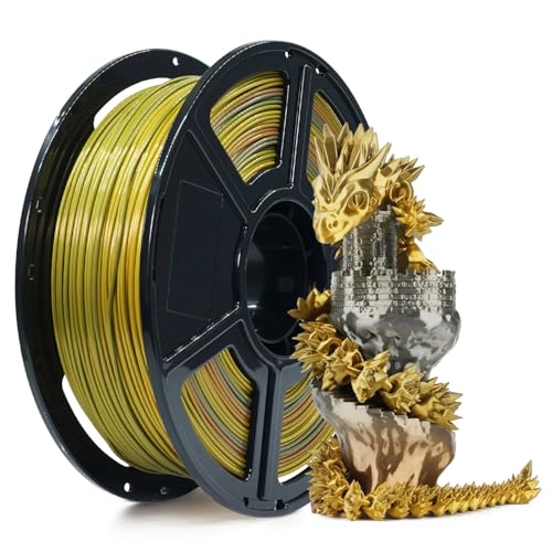 FLASHFORGE 3D Drucker Filament Seide Glänzend Schnell Farbverlauf Wechsel Regenbogen Mehrfarbig PLA Filament 1.75mm, 1KG Spule (2.2lbs), Seidenstruktur & Ultra-Hochglanz, Seidenmetall Regenbogen von FLASHFORGE