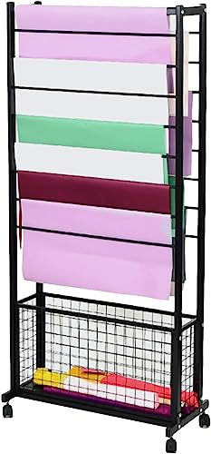 Craft Room Ribbon Holder Organizer Rack Ribbon Storage Rack Large Metal Wrapping Paper Organizer Cart/Double Sided Vinyl Rolls Wire Spool Dispenser with Wheels Craft Room Floor Stand ( Color : No von FLEAGE