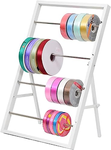 Ribbon Organizer Rack Craft Room 4 Tier Ribbon Holder for Crafts Table Top Wrapper Paper Organizer Rack/Flower Packaging Sheets Storage Stand with Removable Pole Bar Foldable Portable ( Color : Wh von FLEAGE