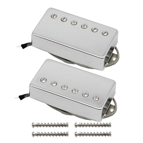 FLEOR Alnico5 Gitarren-Humbucker-Tonabnehmer-Set Chrom Steg- und Hals-Tonabnehmer Kompatibel mit Gitarrenparts im LP-Stil von FLEOR
