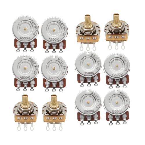 FLEOR Kurze Messingschaft-Kontrolltöpfe A500K+B500K Potentiometer-Set 24 Spline Split Shaft D3/8 Zoll für E-Gitarre zur Lautstärkeregelung (Set mit 4A4B) von FLEOR