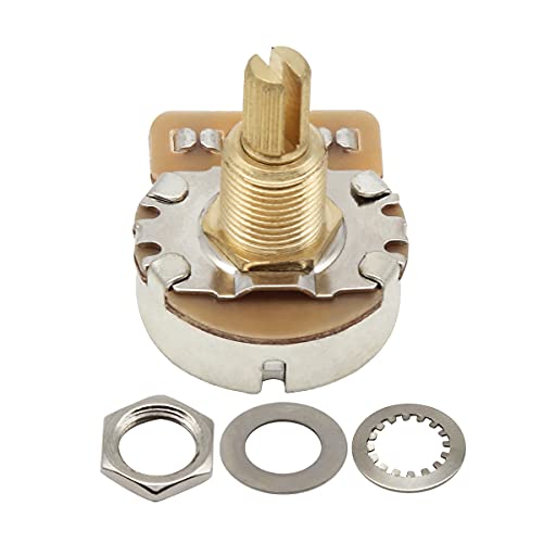 FLEOR Steuertöpfe mit langem Messingschaft A500K Audio Taper Potentiometer 24 Spline Split Shaft D3/8 Zoll zur Steuerung des Lautstärketons bei E-Gitarren, 12er-Pack FLEOR Steuertöpfe mit langem Messingschaft A500K Audio Taper Potentiometer 24 Spline Split Shaft D3/8 Zoll zur Steuerung des Lautstärketons bei E-Gitarren, 12er-Pack von FLEOR