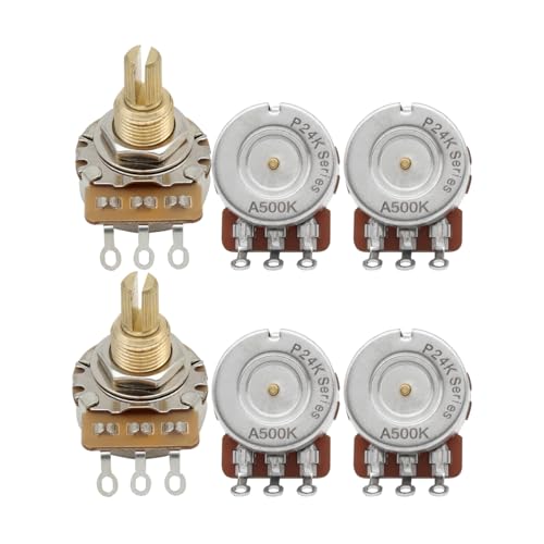 FLEOR Steuertöpfe mit langem Messingschaft A500K Audio Taper Potentiometer 24 Spline Split Shaft D3/8 Zoll zur Steuerung des Lautstärketons bei E-Gitarren, 6er-Pack FLEOR Steuertöpfe mit langem Messingschaft A500K Audio Taper Potentiometer 24 Spline Split Shaft D3/8 Zoll zur Steuerung des Lautstärketons bei E-Gitarren, 6er-Pack von FLEOR