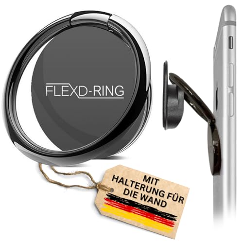 Hochwertiger Ring Handy Fingerhalter Handy-Ring 360° Ringhalter Handy Ständer Ring Halterung inkl. 2X Wandhalterung FLEXD-Ring (Schwarz) von FLEXD-X