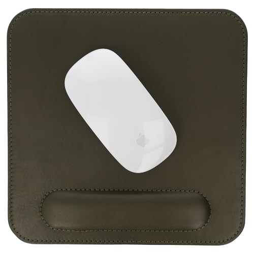 FLEXIBILITE®️Mousepad mit Handauflage I Echt Leder I rutschfest Computer Mauspad 2024 (Oliv) Ergonomisches Mousepad mit Handgelenkauflage von FLEXIBILITE