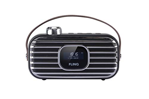 FlinQ Retro DAB+ Radio - Tragbarer Lautsprecher - Mit Radiowecker - 2000 mAh Akku - LCD - Schwarz - 19 x 9 x 11 cm von FLINQ