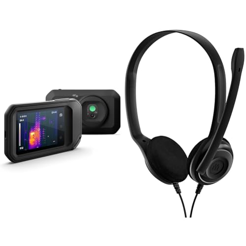 FLIR C5, Profi-Thermokamera, leistungsstark und kompakt mit WLAN & EPOS PC 8 USB-On-Ear-Stereo Headset PC, Kopfhörer mit Kabel, Inline-Lautstärke von FLIR