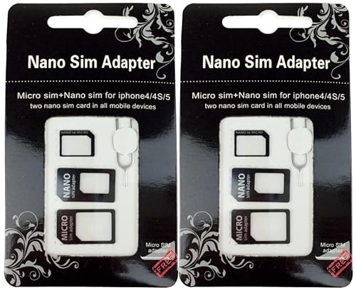 FLLAGG20 2X Kit 4 in 1 Nano SIM Adapter Set für alle Mobilgeräte (Nano SIM auf Micro SIM Karte, Micro SIM auf Standard Karte, Nano-SIM auf Standard Karte) + Clip zum des universellen SIM Adapter von FLLAGG20