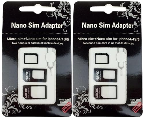 2X Kit 4 in 1 Nano SIM Adapter Set für alle Mobilgeräte (Nano SIM auf Micro SIM Karte, Micro SIM auf Standard Karte, Nano-SIM auf Standard Karte) + Clip zum Herausziehen des universellen SIM Adapter von FLLAGG20