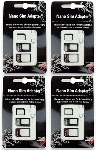 4X Kit 4 in 1 Nano SIM Adapter Set für alle Mobilgeräte (Nano SIM auf Micro SIM Karte, Micro SIM auf Standard Karte, Nano-SIM auf Standard Karte) + Clip zum Herausziehen des universellen SIM Adapter von FLLAGG20