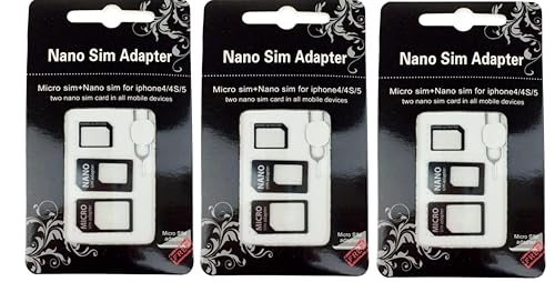 FLLAGG20 3X Kit 4 in 1 Nano SIM Adapter Set für alle Mobilgeräte (Nano SIM auf Micro SIM Karte, Micro SIM auf Standard Karte, Nano-SIM auf Standard Karte) + Clip zum des universellen SIM Adapter von FLLAGG20