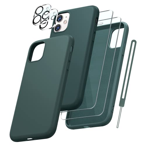 FLLAO 5 in 1 Silikon Handyhülle für iPhone 11 Hülle mit 2 Schutzfolie + 2 Kameraschutz 360 Grad Schutzhülle, Ultra Dünne Microfiber Weichen Case, Kratzfest Rundumschutz iPhone 11 6.1'' Grün von FLLAO