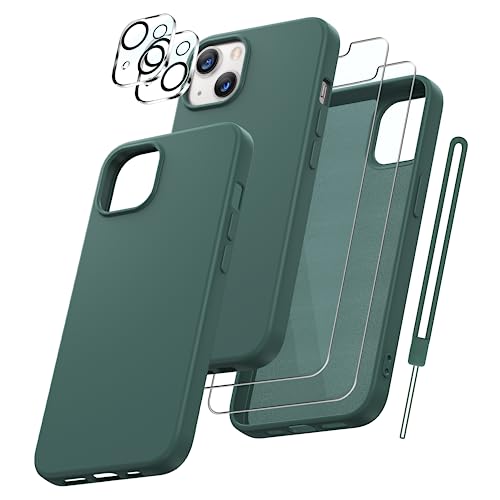 FLLAO 5 in 1 Silikon Handyhülle für iPhone 13 Hülle mit 2 Schutzfolie + 2 Kameraschutz 360 Grad Schutzhülle, Ultra Dünne Microfiber Weichen Case, Kratzfest Rundumschutz iPhone 13 6.1'' (Grün) von FLLAO