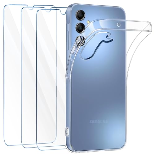 FLLAO Handyhülle Kompatibel mit Samsung Galaxy A15 4G / A15 5G Hülle mit 3 Stück Schutzfolie, Durchsichtig Samsung Galaxy A15 Case Transparent Silikon TPU Schutzhülle Premium 9H Gehärtetes Glas von FLLAO