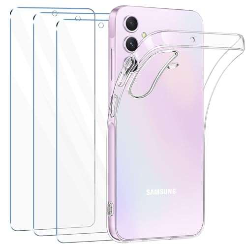 FLLAO Handyhülle Kompatibel mit Samsung Galaxy A35 5G Hülle mit 3 Stück Schutzfolie, Durchsichtig Case Transparent Silikon TPU Schutzhülle Premium 9H Gehärtetes Glas von FLLAO