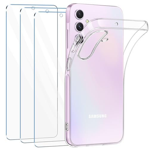 FLLAO Handyhülle Kompatibel mit Samsung Galaxy A35 5G Hülle mit 3 Stück Schutzfolie, Durchsichtig Case Transparent Silikon TPU Schutzhülle Premium 9H Gehärtetes Glas von FLLAO