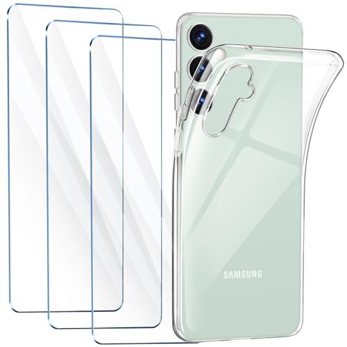 FLLAO Handyhülle Kompatibel mit Samsung Galaxy S23 FE 5G Hülle mit 3 Stück Schutzfolie, Durchsichtig Case Transparent Silikon TPU Schutzhülle Premium 9H Gehärtetes Glas von FLLAO