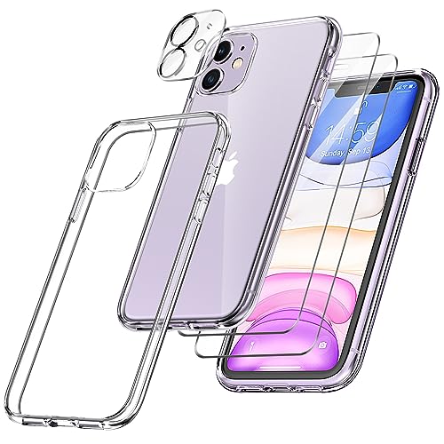 FLLAO Handyhülle für iPhone 11 Hülle mit 2 Schutzfolie und 1 Kameraschutz, Weiche TPU Silikon Stoßfest Schutzhülle [Schutz in Militärqualität] Durchsichtige Kratzfest Dünne für iPhone 11 von FLLAO