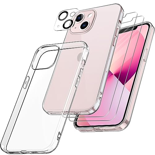 FLLAO Handyhülle für iPhone 13 Mini Hülle mit 2 Schutzfolie und 1 Kameraschutz, Weiche TPU Silikon Stoßfest Schutzhülle [Schutz in Militärqualität] Durchsichtige Kratzfest Dünne für iPhone 13 Mini von FLLAO