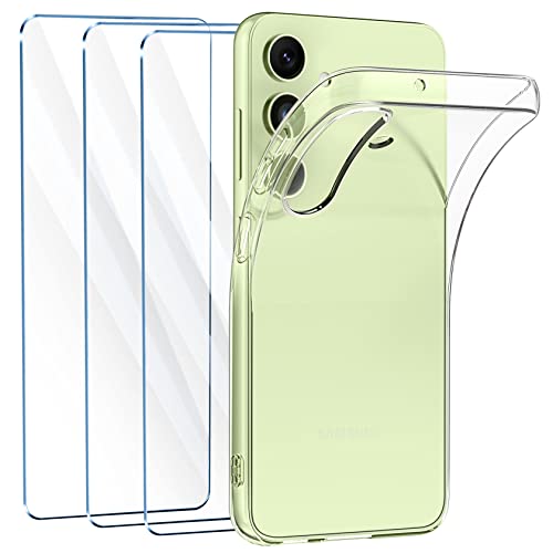 FLLAO Hülle Kompatibel mit Samsung Galaxy A54 5G Handyhülle mit 3 Stück Schutzfolie, Durchsichtig Case Transparent Silikon TPU Schutzhülle Premium 9H Gehärtetes Glas von FLLAO