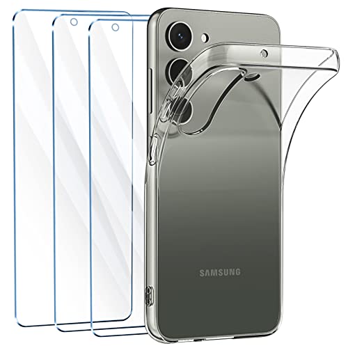 FLLAO Hülle Kompatibel mit Samsung Galaxy S23+ / S23 Plus 5G mit 3 Stück Schutzfolie, Durchsichtig Case Transparent Silikon TPU Schutzhülle Premium 9H Gehärtetes Glas von FLLAO