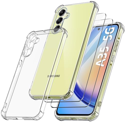 FLLAO Kameraschutz Handyhülle für Samsung Galaxy A35 5G Hülle mit 2 Stück Schutzfolie, [Militärischer Schutz] Kratzfest Stoßfest SchutzHülle Dünne Anti-Gelb Weiche Silikon Case, Durchsichtig von FLLAO