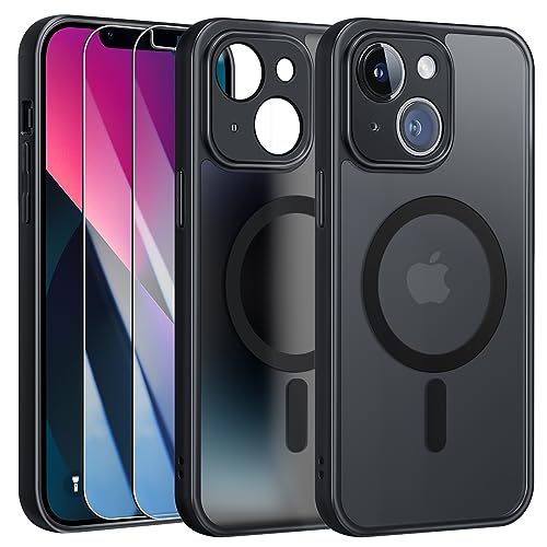 FLLAO Magnetische Schutzhülle für iPhone 13 mit 2 Hartglas, kompatibel mit MagSafe, Objektivschutz, transparent, matt, Rückseitenschutz, dünn, stoßfest, Schwarz FLLAO Magnetische Schutzhülle für iPhone 13 mit 2 Hartglas, kompatibel mit MagSafe, Objektivschutz, transparent, matt, Rückseitenschutz, dünn, stoßfest, Schwarz von FLLAO