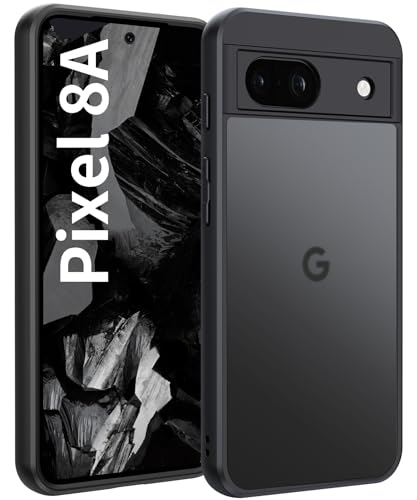 FLLAO Matt Handyhülle für Google Pixel 8a Hülle, mit Kameraschutz [Militärnorm Schutz] urchscheinende PC Rückseite TPU Bumper Hülle für Google Pixel 8a - Schwarz von FLLAO