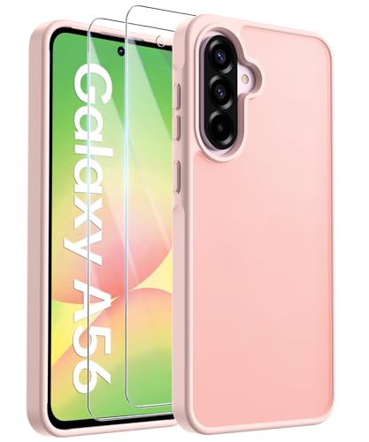 FLLAO Matt Handyhülle für Samsung Galaxy A56 5G Hülle und 2 Schutzfolie, mit Kameraschutz [Militärnorm Schutz] urchscheinende PC Rückseite TPU Bumper Hülle für Samsung A56 - Rosa von FLLAO