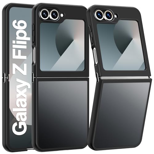 FLLAO Matt Handyhülle für Samsung Galaxy Z Flip 6 Hülle, mit Kameraschutz [Militärnorm Schutz] urchscheinende PC Rückseite TPU Bumper Hülle für Samsung Galaxy Z Flip 6 5G - Schwarz von FLLAO