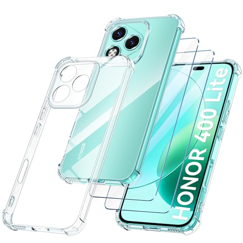 FLLAO Schutzhülle kompatibel mit Honor 400 Lite 5G mit 2 gehärtetem Glas [Kameraschutz] Anti-Vergilbung stoßfeste Schutzhülle aus weichem TPU-Silikon für Honor 400 Lite 5G - transparent von FLLAO