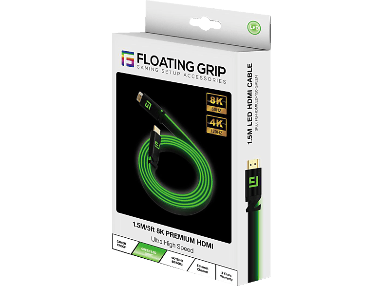 FLOATING GRIP 1,5M/5ft LED HDMI-Kabel, 2.1 / Hochgeschwindigkeit 8K/60Hz von FLOATING GRIP