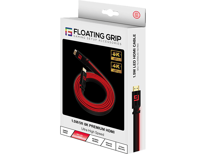FLOATING GRIP 1,5M/5ft LED HDMI-Kabel, 2.1 / Hochgeschwindigkeit 8K/60Hz von FLOATING GRIP