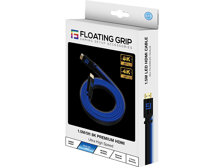 FLOATING GRIP 1,5M/5ft LED HDMI-Kabel, 2.1 /Hochgeschwindigkeit / 8K/60Hz von FLOATING GRIP