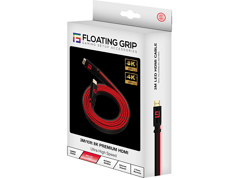 FLOATING GRIP 3M/10ft LED HDMI-Kabel, 2.1 / Hochgeschwindigkeit 8K/60Hz von FLOATING GRIP