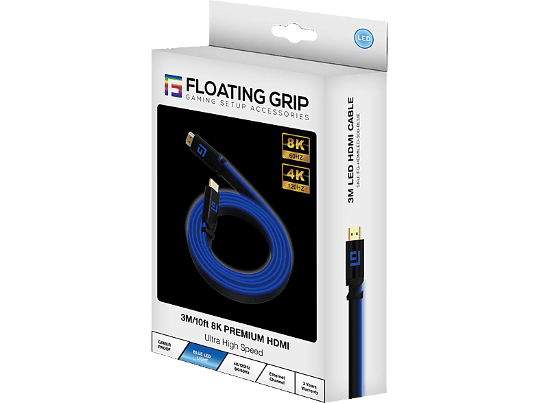 FLOATING GRIP 3M/10ft LED HDMI Kabel, 2.1 / Hochgeschwindigkeit 8K/60Hz von FLOATING GRIP