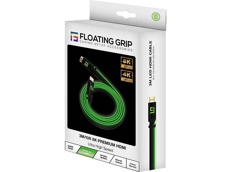 FLOATING GRIP 3M/10ft LED HDMI Kabel, 2.1 / Hochgeschwindigkeit 8K/60Hz von FLOATING GRIP