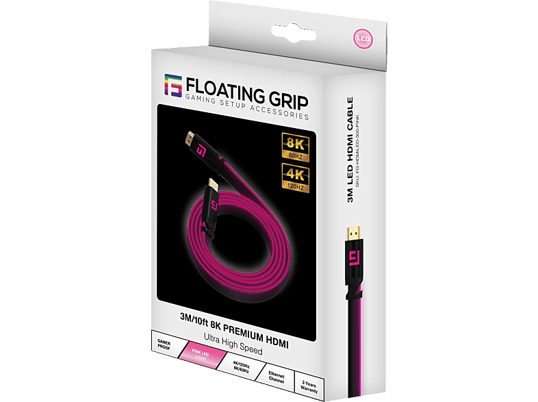 FLOATING GRIP 3M/10ft LED HDMI-Kabel, 2.1 / Hochgeschwindigkeit 8K/60Hz FLOATING GRIP 3M/10ft LED HDMI-Kabel, 2.1 / Hochgeschwindigkeit 8K/60Hz von FLOATING GRIP