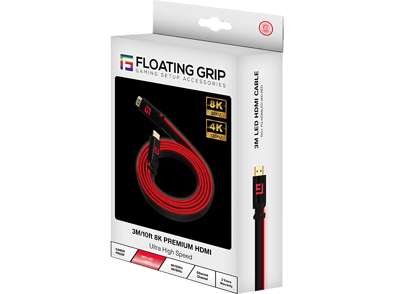 FLOATING GRIP 3M/10ft LED HDMI-Kabel, 2.1 / Hochgeschwindigkeit 8K/60Hz FLOATING GRIP 3M/10ft LED HDMI-Kabel, 2.1 / Hochgeschwindigkeit 8K/60Hz von FLOATING GRIP