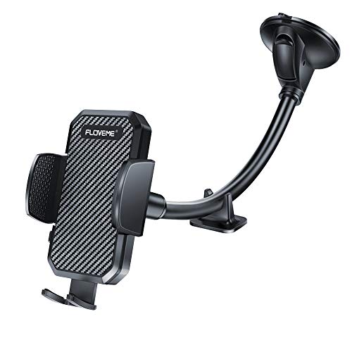 FLOVEME KFZ Handyhalterung Auto Saugnapf - Universal Handyhalter Auto mit Langem Schwanenhals für Windschutzscheibe Kompatibel für iPhone Samsung Huawei USW Schwarz von FLOVEME