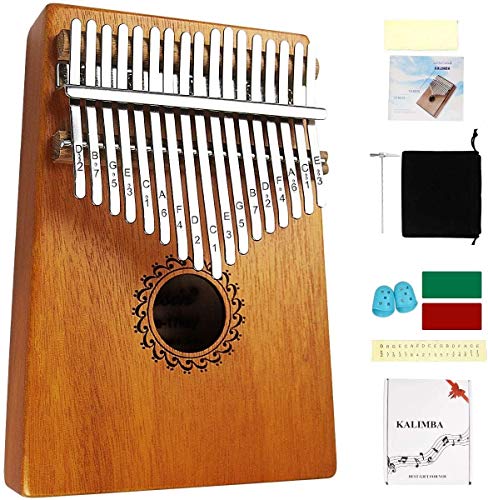 FLSEPAMB Kalimba 17 Schlüssel, Kalimba Instrument mit Lernpaket, Professionelle Daumenklavier Kalimba für Kinder und Erwachsene (Braun, Mahagoni) von FLSEPAMB