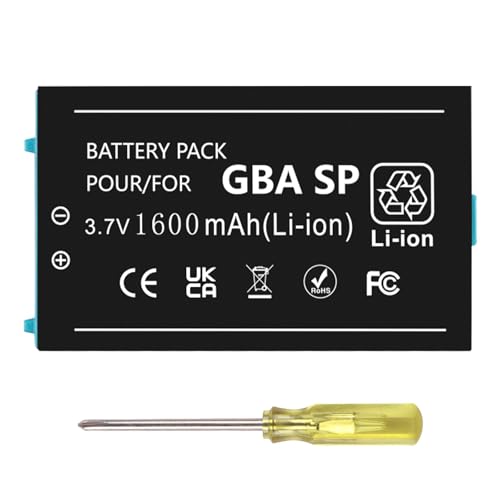 FLSTOR Akku für Gameboy Advance SP, 1600mAh Li-Ion Ersatzakku Kompatibel mit Nintendo Gameboy Advance SP(GBA SP) / AGS-003, AGS-003, AGS-101 Batterie mit Werkzeug von FLSTOR