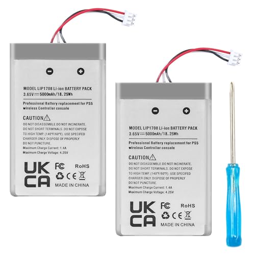 FLSTOR Akku für PS5 Controller, 2X LIP1708 Lithium-Ionen Ersatzakku Kompatibel mit Sony Playstation 5 DualSense Wireless Controller CFI-ZCT1W, 5000mAh, 3.65V FLSTOR Akku für PS5 Controller, 2X LIP1708 Lithium-Ionen Ersatzakku Kompatibel mit Sony Playstation 5 DualSense Wireless Controller CFI-ZCT1W, 5000mAh, 3.65V von FLSTOR